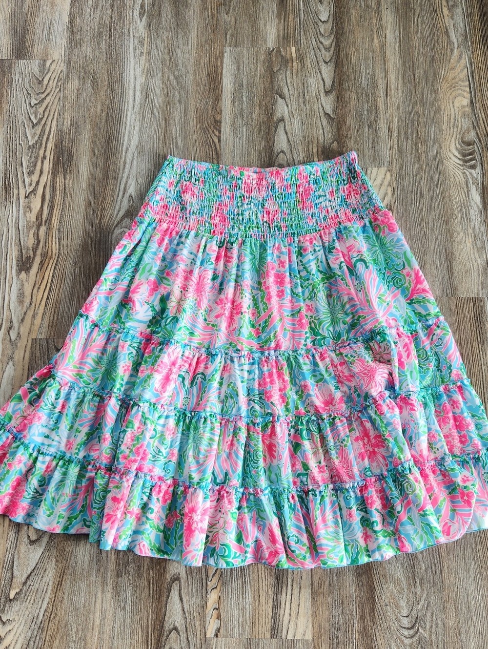 Lilly Pulitzer Deavan Midi Tiered Smocked Skirt Womens XL Leaf It Wild Colorful - Picture 5 of 11